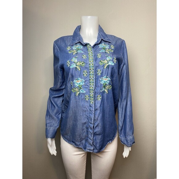 F. North Style Shirt M Embroidered Multicolor Blouse Long Sleeve Collared - Picture 3 of 7